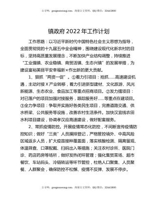 镇政府2022年工作计划