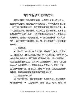 青年文明号工作实施方案
