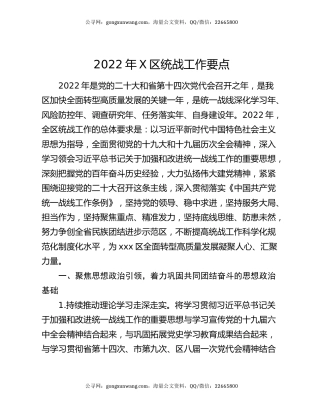 2022年X区统战工作要点