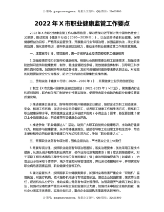 2022年X市职业健康监管工作要点