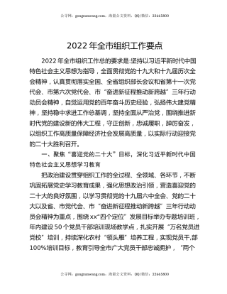 2022年全市组织工作要点