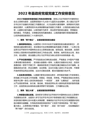 2022年县政府党组党建工作安排意见