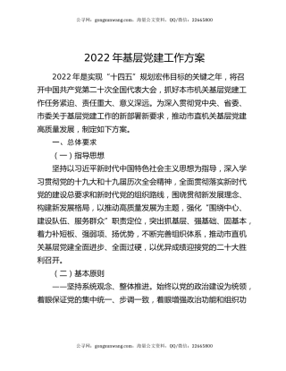 2022年基层党建工作方案