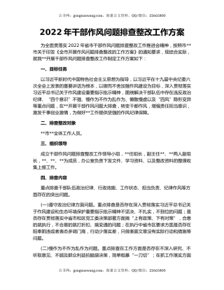 2022年干部作风问题排查整改工作方案
