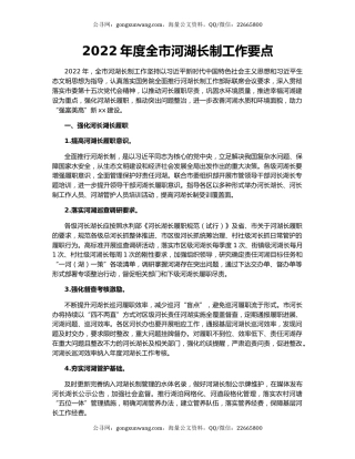 2022年度全市河湖长制工作要点