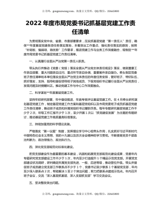 2022年度市局党委书记抓基层党建工作责任清单