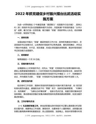 2022年抓党建促乡村振兴擂台比武活动实施方案