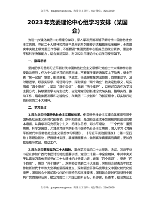 2023年党委理论中心组学习安排（某国企）