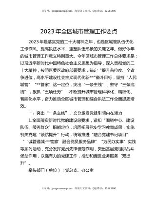 2023年全区城市管理工作要点