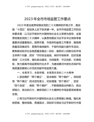 2023年全市市场监管工作要点