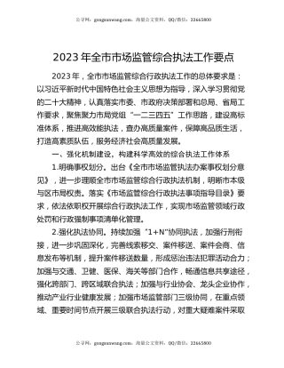 2023年全市市场监管综合执法工作要点