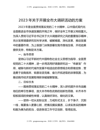 2023年关于开展全市大调研活动的方案