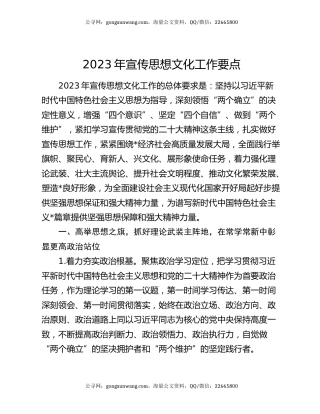 2023年宣传思想文化工作要点