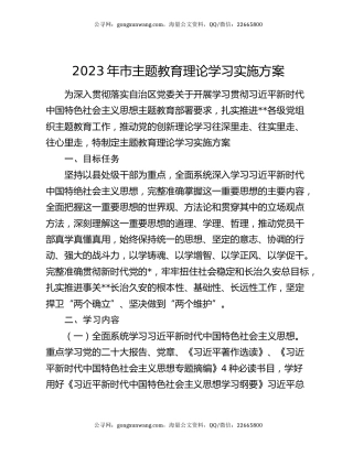 2023年市主题教育理论学习实施方案