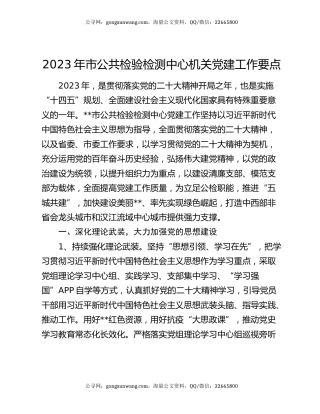 2023年市公共检验检测中心机关党建工作要点