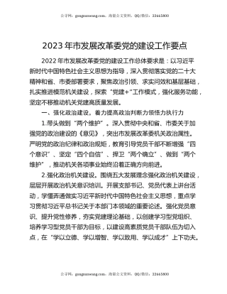 2023年市发展改革委党的建设工作要点