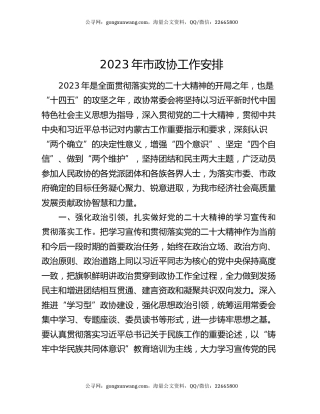 2023年市政协工作安排