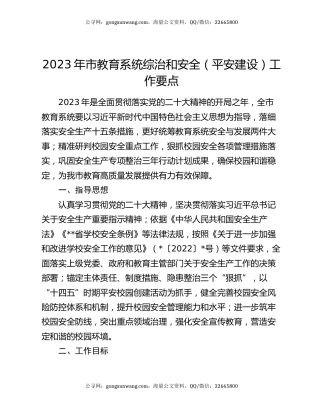 2023年市教育系统综治和安全（平安建设）工作要点
