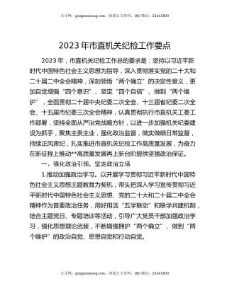 2023年市直机关纪检工作要点（2）