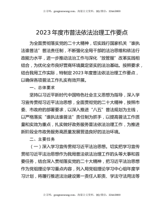 2023年度市普法依法治理工作要点