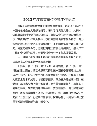 2023年度市直单位党建工作要点