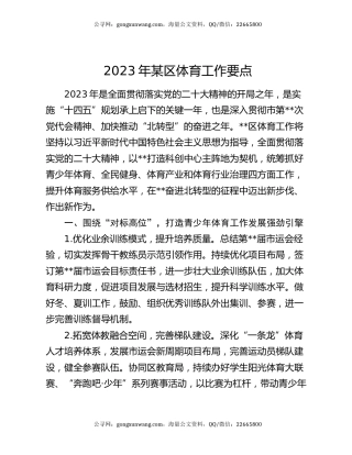 2023年某区体育工作要点