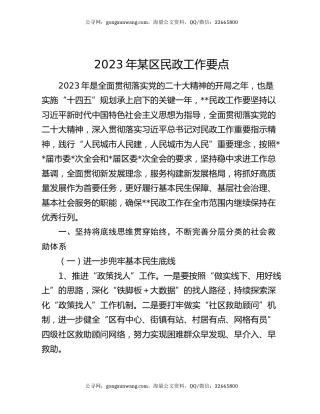 2023年某区民政工作要点
