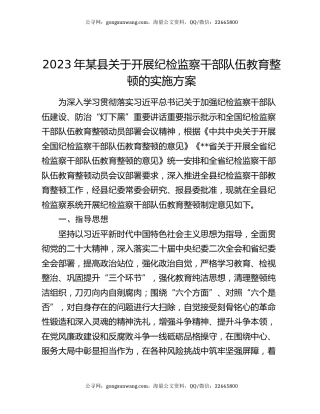 2023年某县关于开展纪检监察干部队伍教育整顿的实施方案