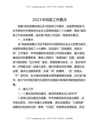 2023年民政工作要点