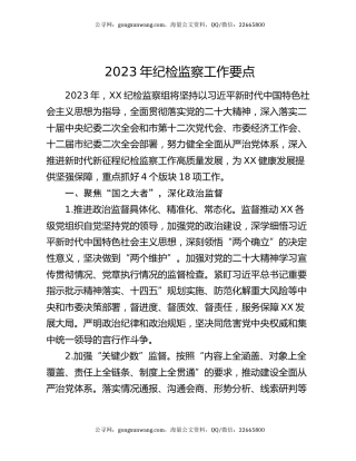 2023年纪检监察工作要点