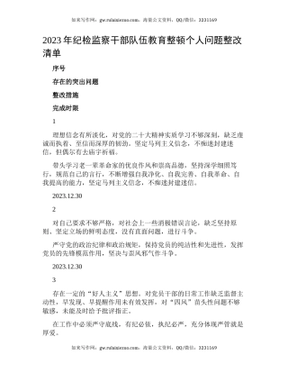 2023年纪检监察干部队伍教育整顿个人问题整改清单