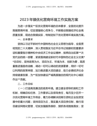 2023年镇优化营商环境工作实施方案