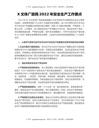 X文体广旅局2022年安全生产工作要点