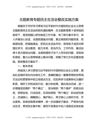 主题教育专题民主生活会整改实施方案