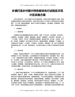 乡镇打造乡村振兴特色板块先行试验区示范片区实施方案