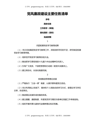 党风廉政建设主要任务清单
