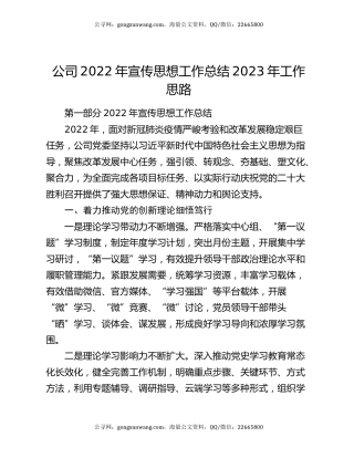 公司2022年宣传思想工作总结2023年工作思路