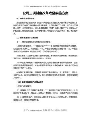 公司三项制度改革攻坚实施方案