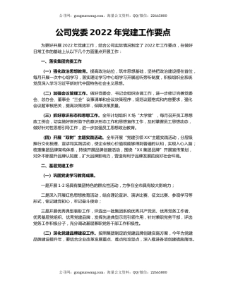 公司党委2022年党建工作要点
