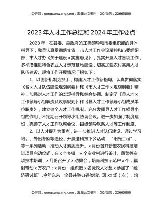 2023年人才工作总结和2024年工作要点