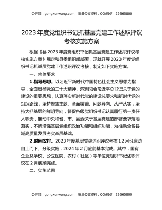 2023年度党组织书记抓基层党建工作述职评议考核实施方案
