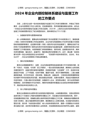 2024年企业内部控制体系建设与监督工作的工作要点