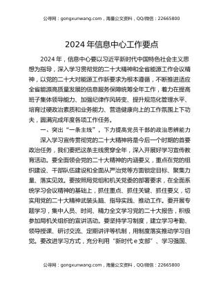 2024年信息中心工作要点