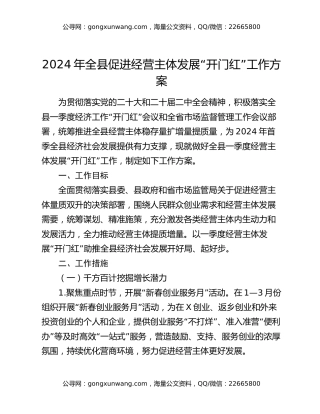 2024年全县促进经营主体发展“开门红”工作方案