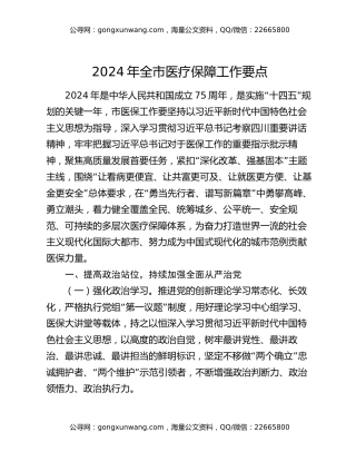 2024年全市医疗保障工作要点