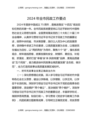 2024年全市民政工作要点
