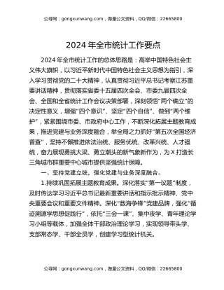 2024年全市统计工作要点