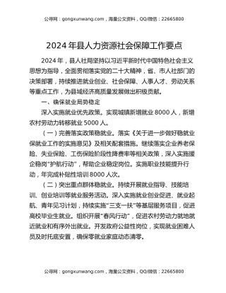 2024年县人力资源社会保障工作要点