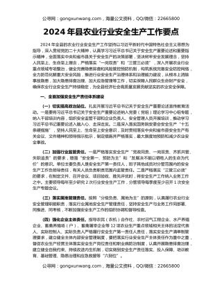 2024年县农业行业安全生产工作要点