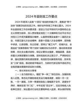 2024年县财政工作要点